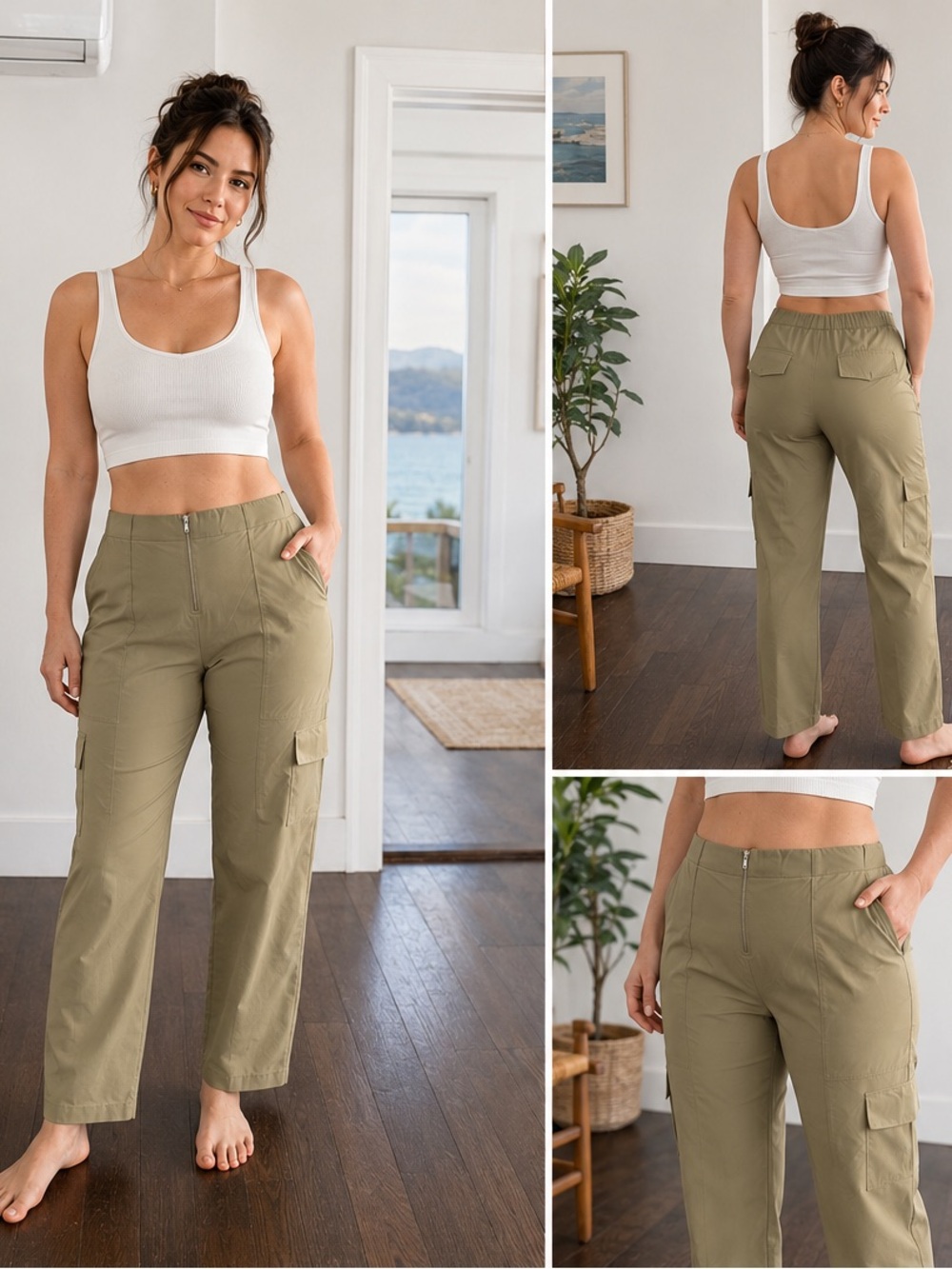 Bandier Cargo Pants Tan Utility Travel Pants Size Large